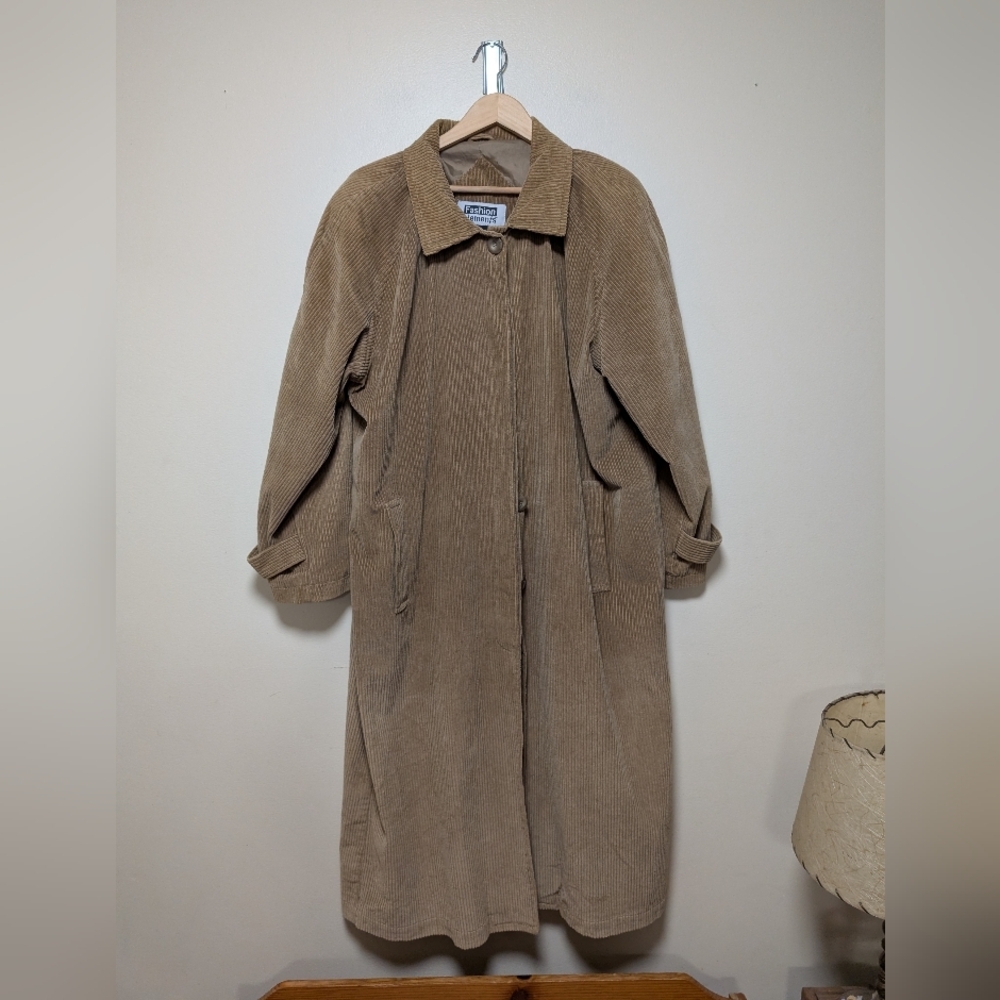 Fashion Elements Women’s Corduroy Trench Coat Tan Longline Jacket Size 1X